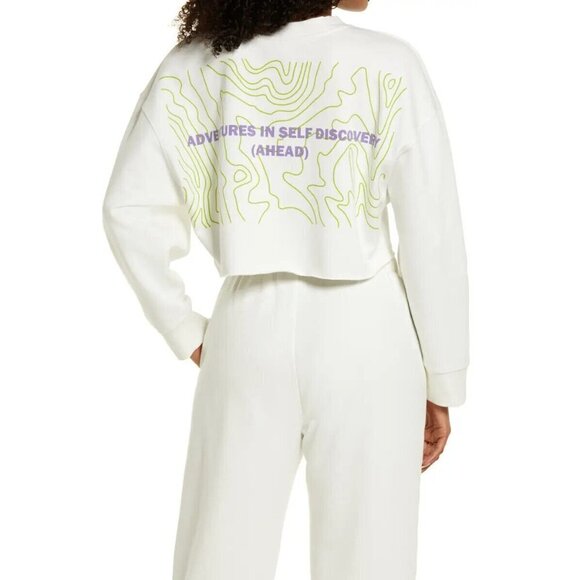 BP Bnwot Women Crewneck Cropped White Sz Medium Sweatshirt Organic Cotton - Picture 7 of 7